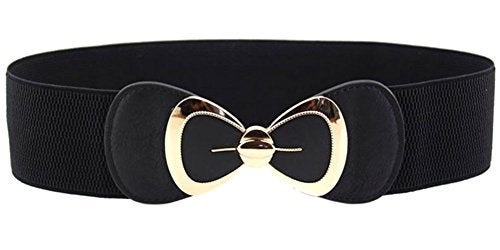 X&F Women's Elegant PU Bowknot Stretch Wide Belt Dress Decorative Waistbelts Black - Image 1