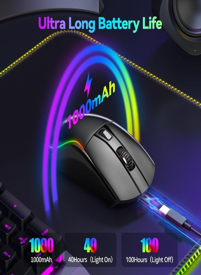 TECKNET Tri-Mode Wireless Gaming Mouse, RGB Backlit Bluetooth 5.0/2.4G/USB-C Rechargeable Ergonomic Mouse with 6 Programmable Buttons, 24000 DPI, 1000Hz Polling Rate, for PC Laptop Mac Gamer - Image 5