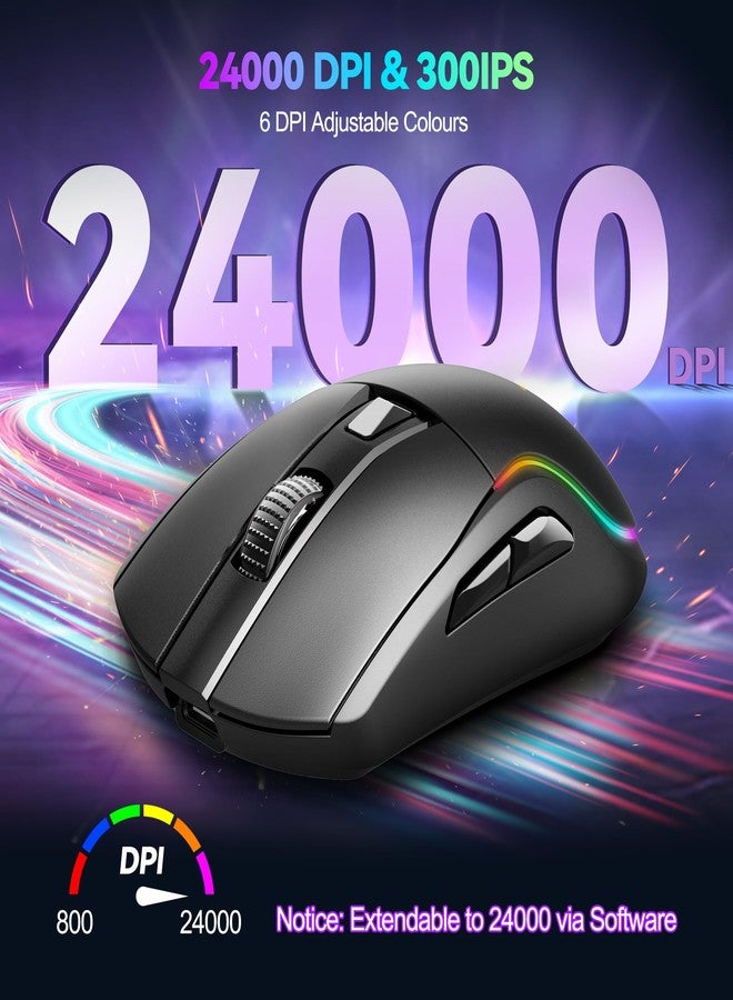TECKNET Tri-Mode Wireless Gaming Mouse, RGB Backlit Bluetooth 5.0/2.4G/USB-C Rechargeable Ergonomic Mouse with 6 Programmable Buttons, 24000 DPI, 1000Hz Polling Rate, for PC Laptop Mac Gamer - Image 3