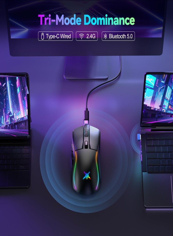 TECKNET Tri-Mode Wireless Gaming Mouse, RGB Backlit Bluetooth 5.0/2.4G/USB-C Rechargeable Ergonomic Mouse with 6 Programmable Buttons, 24000 DPI, 1000Hz Polling Rate, for PC Laptop Mac Gamer - Image 2