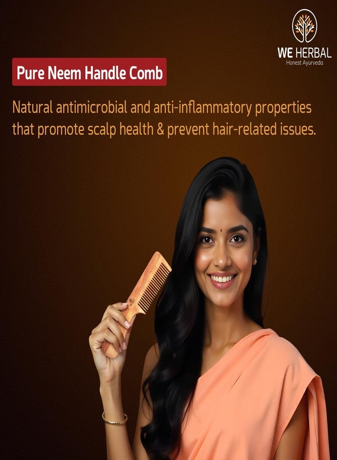 WE HERBAL Wooden Neem Comb for Hair Growth, Treated with Herbal Oils, Promotes Hair Growth, Controls Hairfall and Dandruff, Stimulates Scalp, Frizz Control, Natural Neem Wood Hair Comb for All Hair Types - Image 3