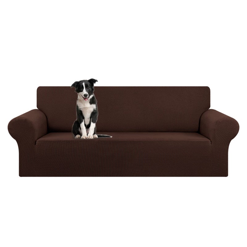 KEKUOU Stretch Oversized Sofa Slipcover 1 Piece Couch Sofa Cover 94110 Furniture Protector 4 Seater Sofa with Elastic Bottom for KidsPetJacquard Checked Pattern FabricX LargeChocolate