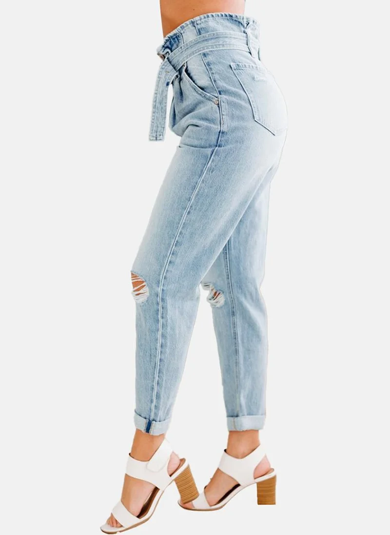 يونيكي Blue Slim Fit Slash Knee High-Rise Jeans