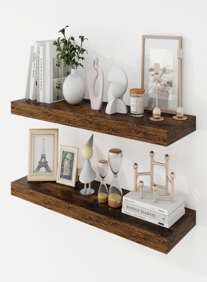 Acovy 30 Inch Floating Shelves, 9.3" Deep Floating Shelf Wall Mounted, 30" Wall Shelves, Rustic Deep Bookshelf, Large Display Shelves & Storage Shelves for Bedroom, Living Room, Brown, Set of 2 - Image 1