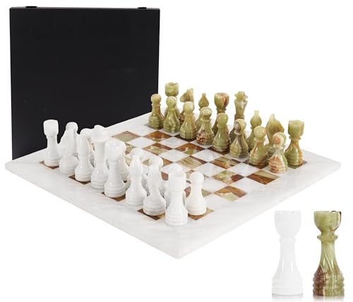 MARBLE RANGE Marble Chess Set for Adults 15 Handmade White Green Onyx Board Game with 32 Chess Pieces 2 Extra Queens Storage Box Luxury Travel Game Elegant Home Dcor - Image 1