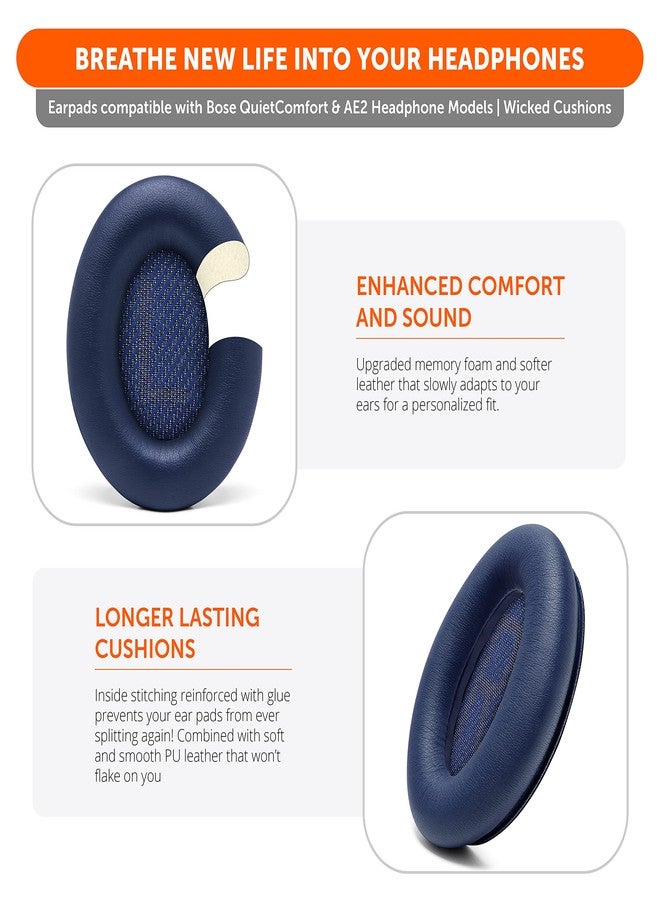 WC وسادات أذن بديلة مطورة من WC Wicked Cushions لسماعات Bose QC35 و QC35ii (QuietComfort 35) وغيرها - جلد أكثر نعومة، رغوة ذاكرة فاخرة، سماكة إضافية، متانة فائقة | (أزرق منتصف الليل) - Image 4