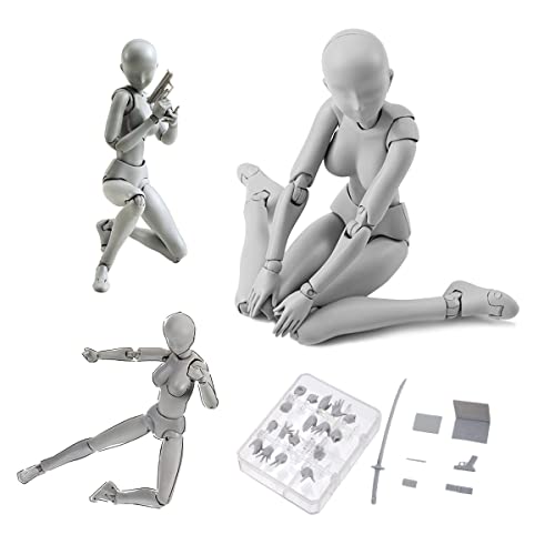 Haniforever Artists Manikin Art Mannequin Figures Supplies Drawing ToolsSmall Drawing Figure Model for SketchingPaintingAction Figure SetGreyFemale - Image 1