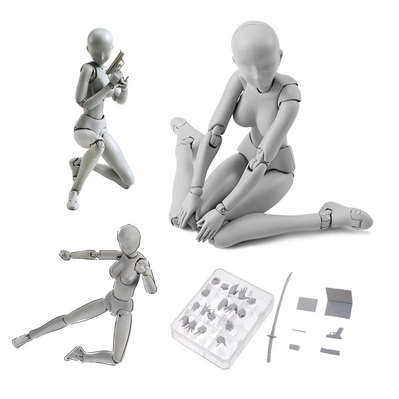 Haniforever Artists Manikin Art Mannequin Figures Supplies Drawing ToolsSmall Drawing Figure Model for SketchingPaintingAction Figure SetGreyFemale - Image 3