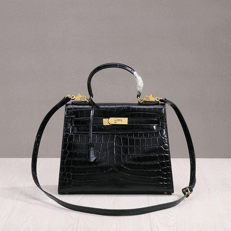 New Style Leather Bag Fashion Cowhide Women'S Bag Platinum Portable Crossbody Shoulder Bag Kelly Crocodile Pattern - Image 1