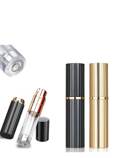 5ml Portable Mini Perfume Atomizer, 2 Pcs Aluminum Alloy Shell Refillable Empty Small Spray Bottle with No Leaking Bottom Filling Valve, TSA Scent Pump Case for Men and Women (black+golden)