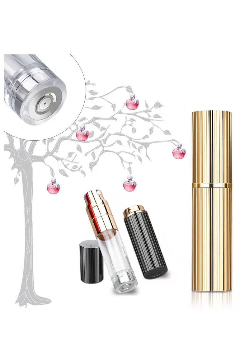 5ml Portable Mini Perfume Atomizer, 2 Pcs Aluminum Alloy Shell Refillable Empty Small Spray Bottle with No Leaking Bottom Filling Valve, TSA Scent Pump Case for Men and Women (black+golden)
