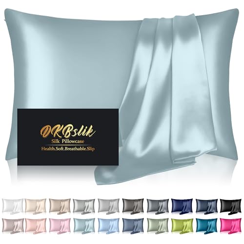 Silk Pillowcase for Hair and Skin Mulberry Silk Pillow Cases King Size Anti Acne Cooling Sleep Both Sides Natural Silk Satin Pillow Case Covers with Hidden Zipper Gifts for Women Men Aqua Blue