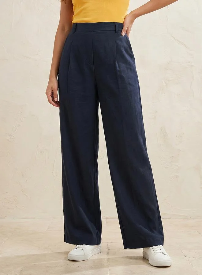 Splash FAV Flexi Waist Linen Blend Wide Leg Trousers