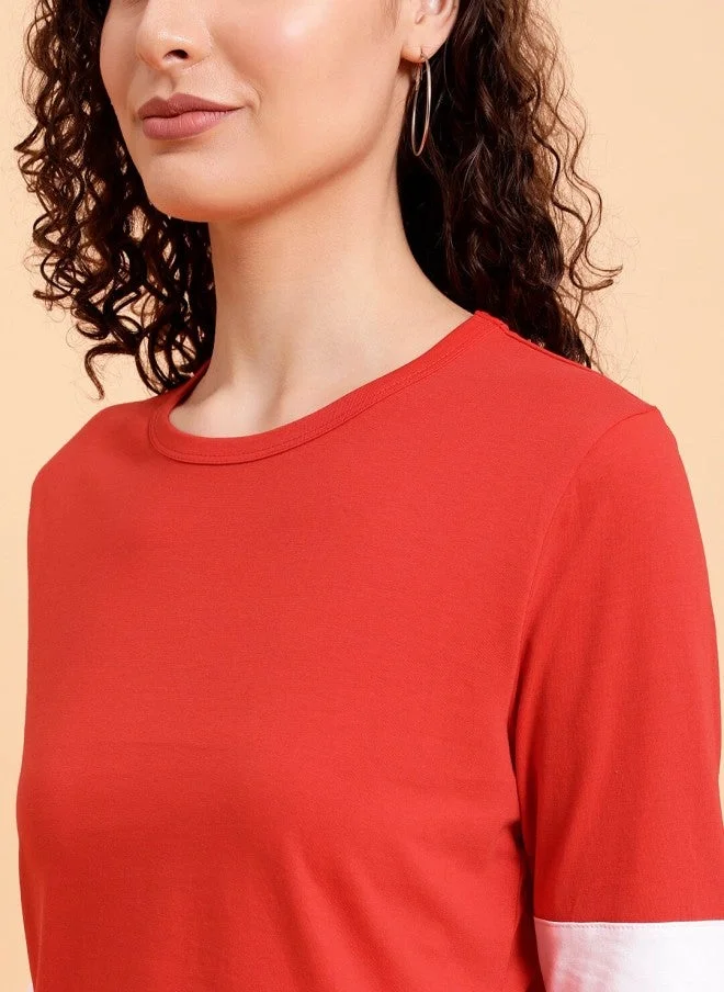 مينت ستريت تي شيرت قطن مخطط أحمر للنساء