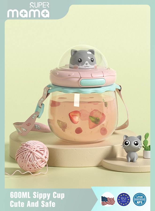 SUPERMAMA Kids Water Bottle With Straw Cute Leakproof Drinking Water Cups BPA Free Toddler Sippy Cup for School Boys and Girls - Image 1