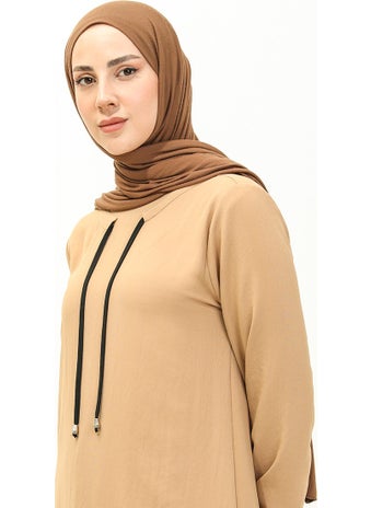 Sefa Merve Aerobin Fabric Garnished Tunic Trousers Double Suit 1003-07 Mink  - Image 3
