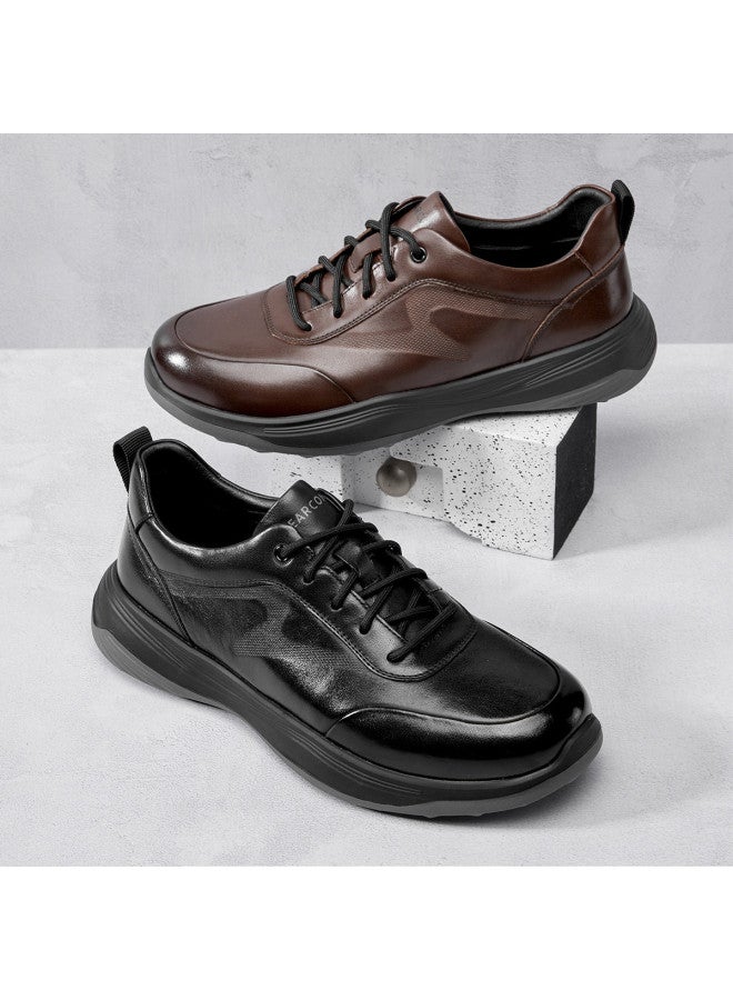 یاركون 【Genuine Leather】 أحذية رجالية مريحة لزيادة الطول في الخريف، أحذية كاجوال جلدية لرجال الأعمال والمتنقلين، أحذية كاجوال رسمية للرجال من جلد طبيعي - Image 5