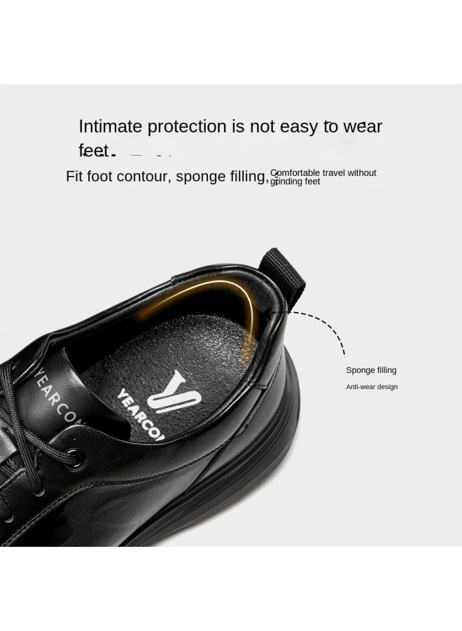 یاركون 【Genuine Leather】 أحذية رجالية مريحة لزيادة الطول في الخريف، أحذية كاجوال جلدية لرجال الأعمال والمتنقلين، أحذية كاجوال رسمية للرجال من جلد طبيعي - Image 3