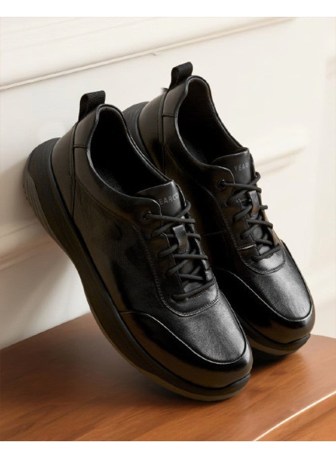 یاركون 【Genuine Leather】 أحذية رجالية مريحة لزيادة الطول في الخريف، أحذية كاجوال جلدية لرجال الأعمال والمتنقلين، أحذية كاجوال رسمية للرجال من جلد طبيعي - Image 1