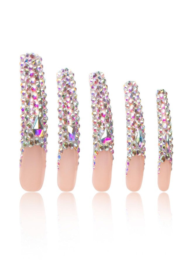 LOVFUL Press on Nails Angel's Tear Rhinestone | Handmade with Full Covered Crystals | Reusable Full Cover Nails | Curve Long 2.2 in | H48-S - Image 1