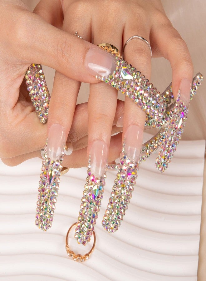 LOVFUL Press on Nails Angel's Tear Rhinestone | Handmade with Full Covered Crystals | Reusable Full Cover Nails | Curve Long 2.2 in | H48-S - Image 4