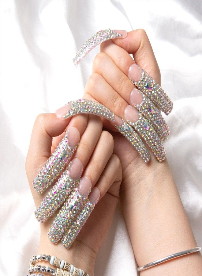 LOVFUL Press on Nails Angel's Tear Rhinestone | Handmade with Full Covered Crystals | Reusable Full Cover Nails | Curve Long 2.2 in | H48-S - Image 2