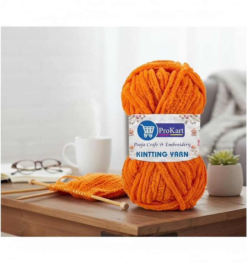 ProKart Premium Blankie Wool, Plush & Cuddly, Chenille Yarn Supersoft Hand Knitting Wool Ball | Blanket Thick/Mottu Yarn Ball Suitable for Hand Knitting and Crocheting (Bright Orange, 100gms x 1 Pack) - Image 2