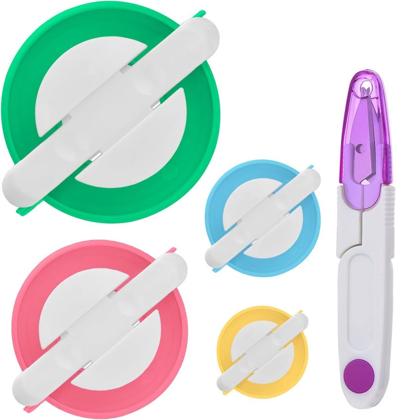 TOODOO Pom Pom Maker, 4 Different Sizes Pompom Maker Fluff Ball Needle Craft DIY Wool Knitting Craft Knitting Wool Tool Kit with Thread Cutter Scissors (Color Set A) - Image 1