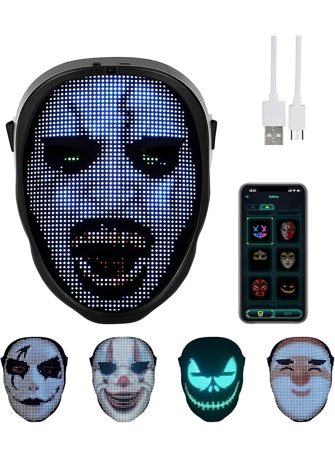 The Bros قناع LED مع بلوتوث قابل للبرمجة، قناع مضيء قابل لإعادة الشحن، تغيير بالإيماءات، صور قابلة للتخصيص، لملابس التنكر، الحفلات التنكرية، حفلات عيد الميلاد، النوادي الليلية، مهرجانات الموسيقى، الهالوين - Image 1