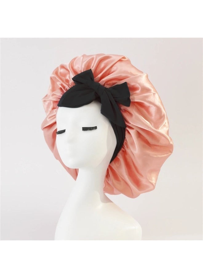 Generic Ding Piao Wide Brim Sleep Hat for Women with Bow, Satin Silk Hair Care Headscarf for Postpartum Use  - Image 2