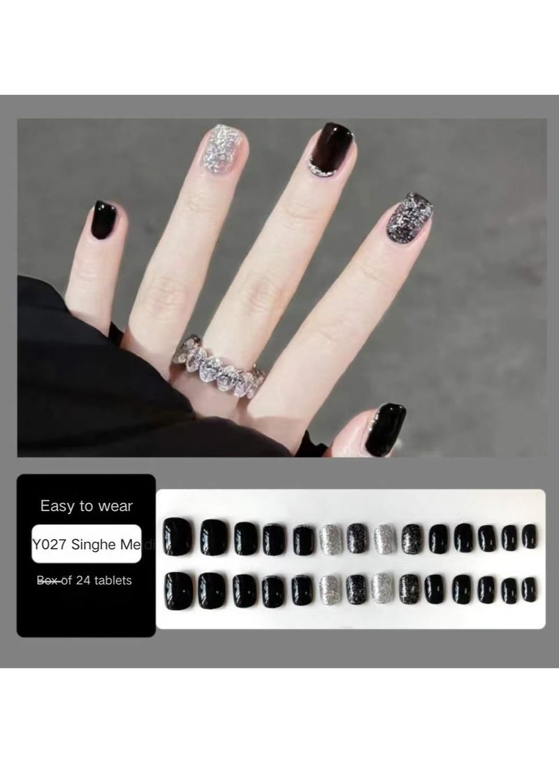 24 Pieces False Nails Set,Universal European And American Manicure, Detachable Nail Stickers