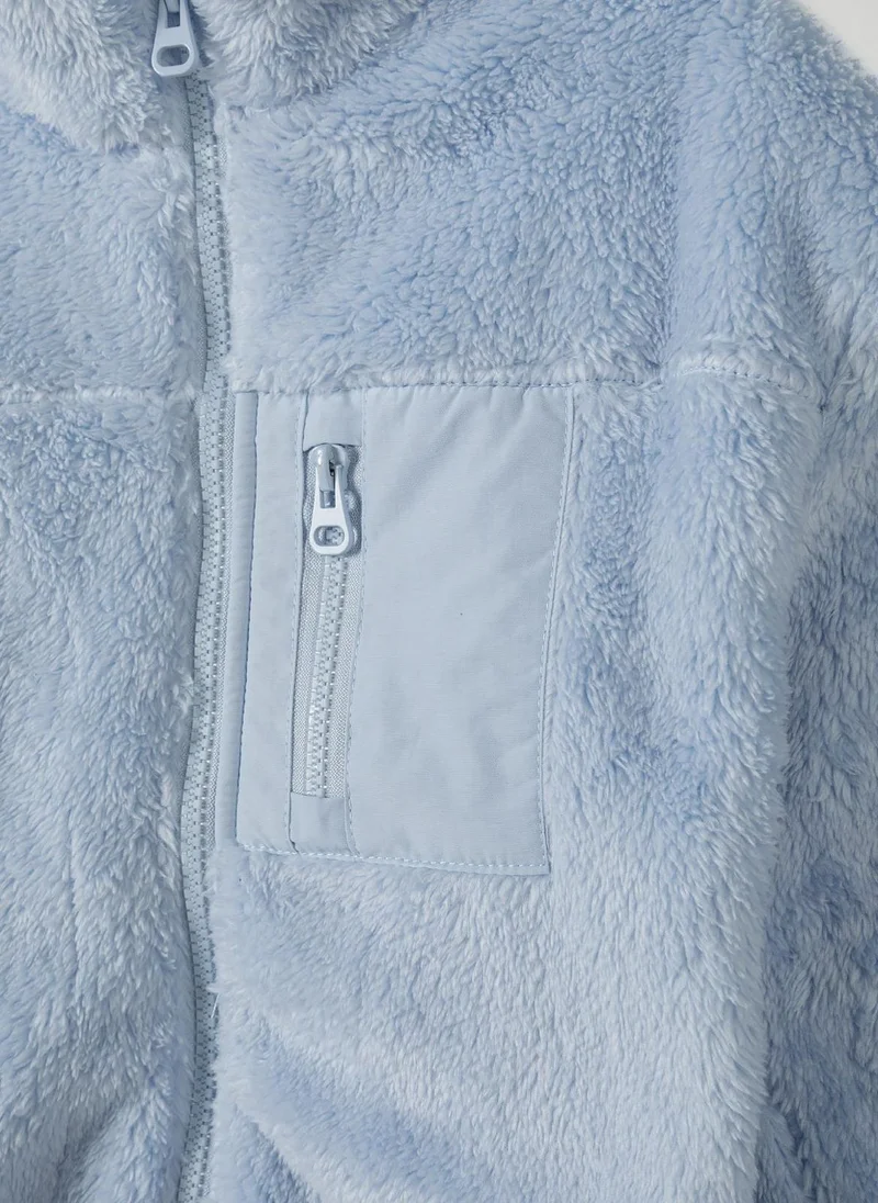 MINOTI Kids Girls' Fleece Jacket with Chest Pocket and Zip Closure