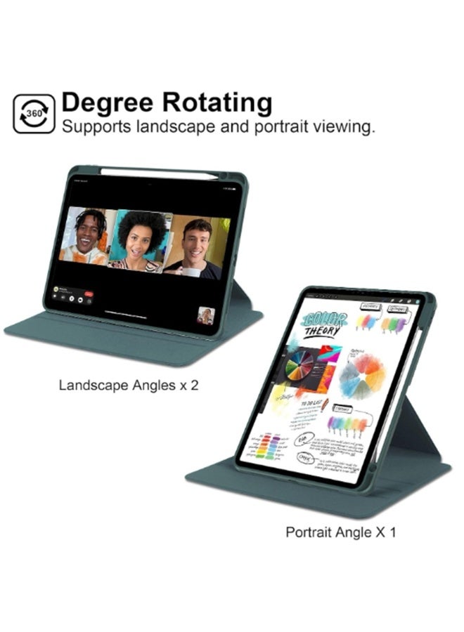 لـ iPad 2025 (11th) 11 بوصة / 2022 (10th) 10.9 بوصة غطاء القضية ، القضية الوقائية للجهاز اللوحي ، تصميم دوران 360 درجة من الاكريليك ، إيقاظ / نوم تلقائي ، جلد ناعم ، أخضر - Image 3