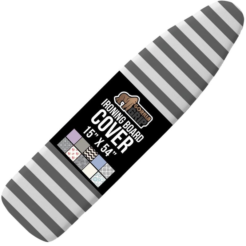 GORILLA GRIP The Original Ironing Board Cover and Pad, Silicone Coating, Thick Scorch Resistant Padding, Heavy Duty Iron Covers Standard Boards, Hook and Loop Fastener Strap, Striped, 15x54 - Image 1