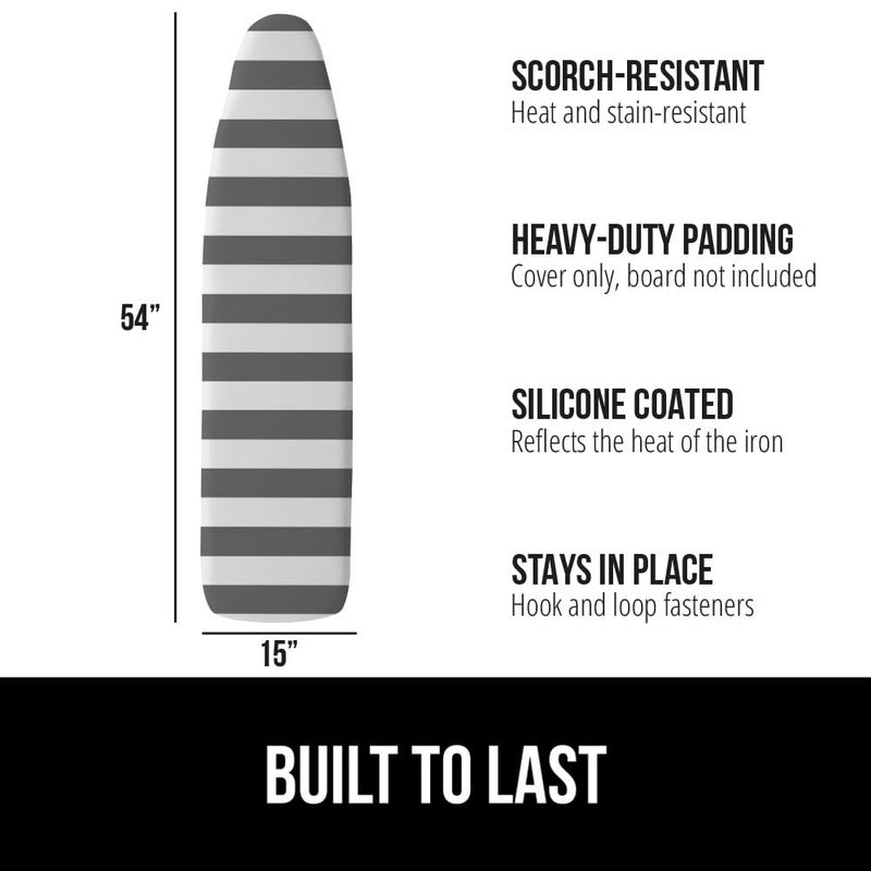 GORILLA GRIP The Original Ironing Board Cover and Pad, Silicone Coating, Thick Scorch Resistant Padding, Heavy Duty Iron Covers Standard Boards, Hook and Loop Fastener Strap, Striped, 15x54 - Image 2