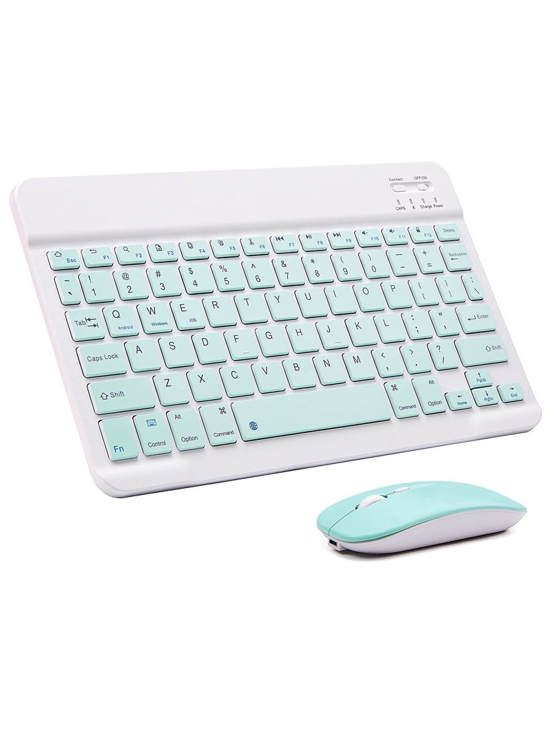 ELTRAZONE ELTERAZONE Ultra-Slim Bluetooth Keyboard and Mouse Combo Rechargeable Portable Wireless Keyboard Mouse Set for Apple iPad iPhone iOS 13 and Above Samsung Tablet Phone Smartphone Android Windows(Green) - Image 1