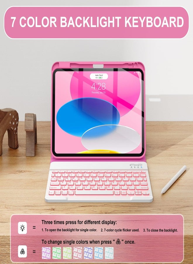 Soke for iPad (A16) 11th/10th Generation Case with Keyboard(2025/2022)-7 Color Backlight Wireless Detachable Folio Keyboard Cover with Built-in Pencil Holder for iPad 11/10.9 inch, HotPink Marble - Image 4