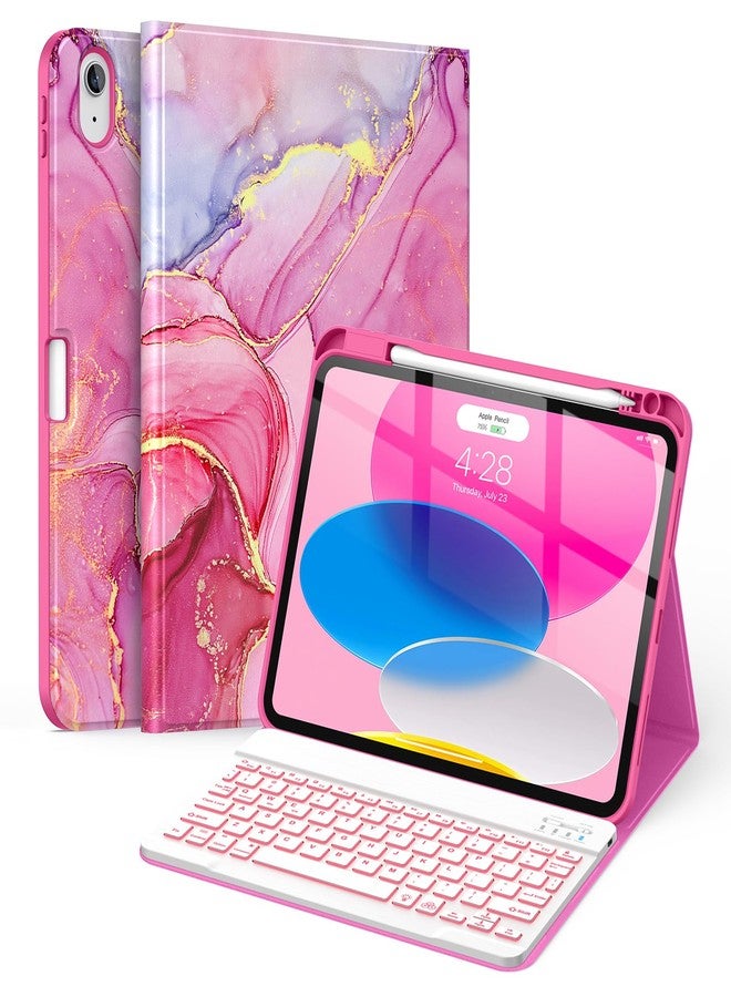 Soke for iPad (A16) 11th/10th Generation Case with Keyboard(2025/2022)-7 Color Backlight Wireless Detachable Folio Keyboard Cover with Built-in Pencil Holder for iPad 11/10.9 inch, HotPink Marble - Image 1