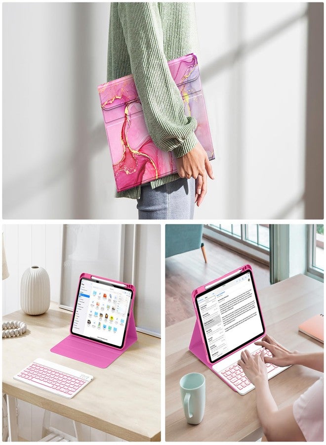 Soke for iPad (A16) 11th/10th Generation Case with Keyboard(2025/2022)-7 Color Backlight Wireless Detachable Folio Keyboard Cover with Built-in Pencil Holder for iPad 11/10.9 inch, HotPink Marble - Image 5