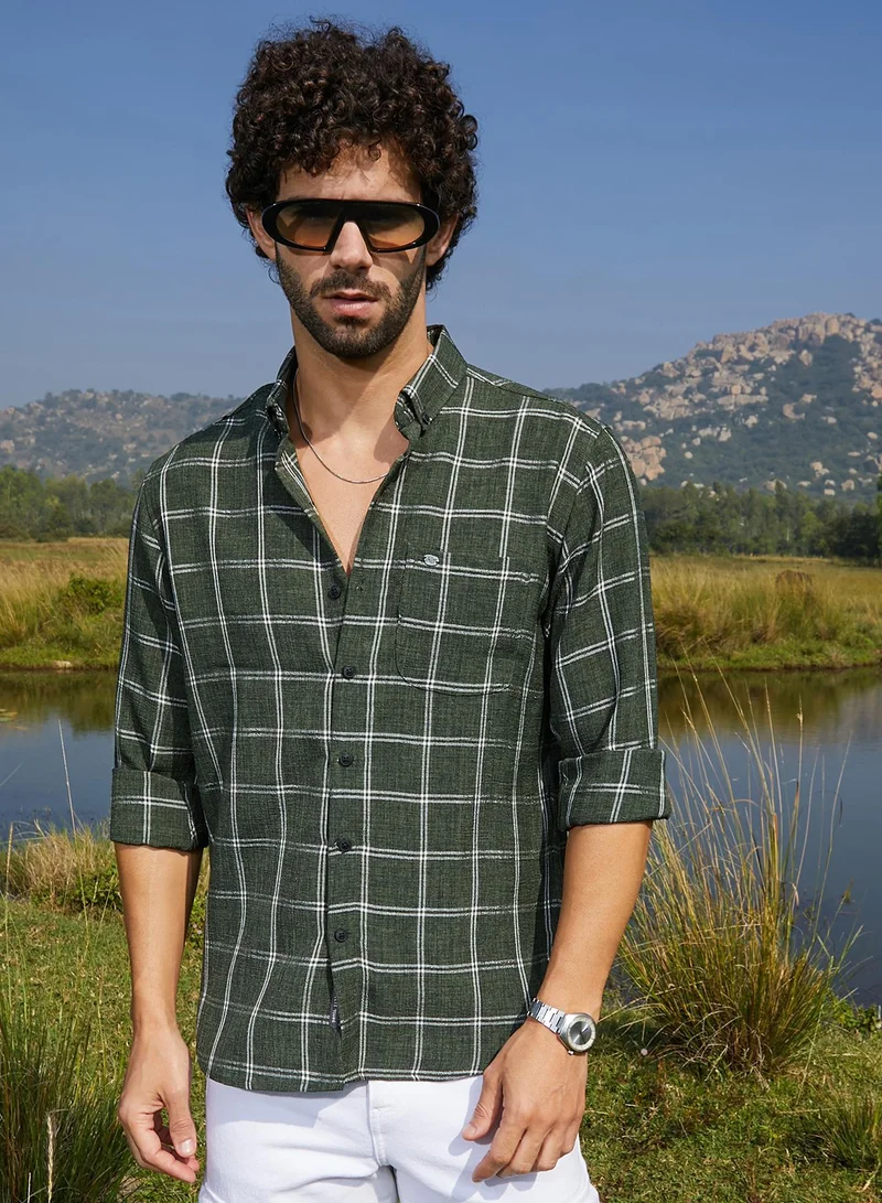 كامبوس سوترا قميص رجالي بنقشة مربعات خضراء من الغابات