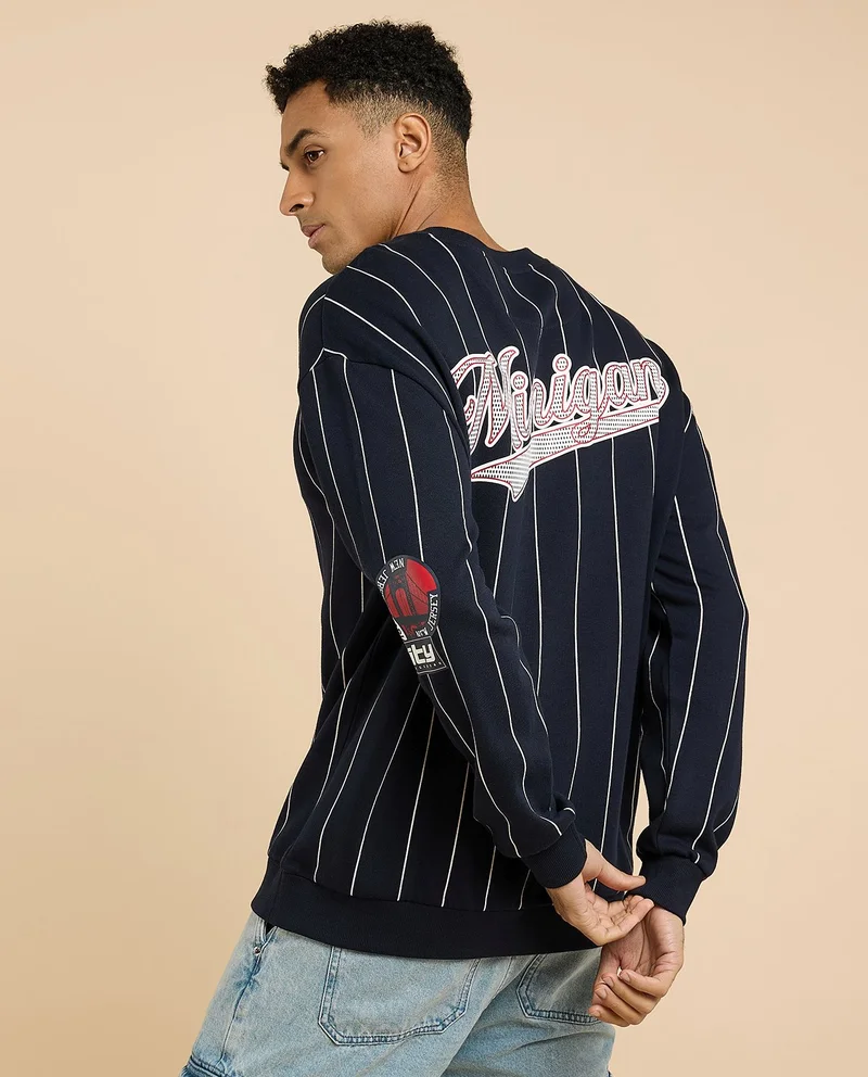 R&B Striped Sweatshirt with Crew Neck and Long Sleeves