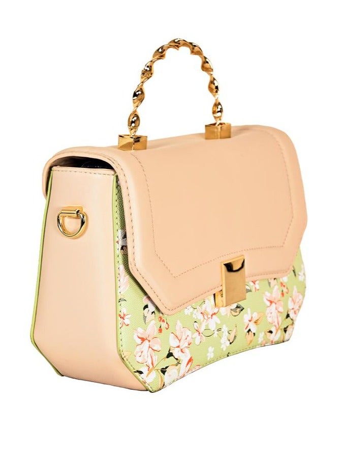 UHURA Beige Floral Twist Bag – Premium Beige Floral Twist Bag for Women, Stylish Everyday Tote, Durable and Lightweight Design, Comfortable Grip, Spacious Multipurpose Travel Handbag, Ideal for Daily Use, Shopping, or Casual Outings, Size: 23 x 15 cm - Image 2