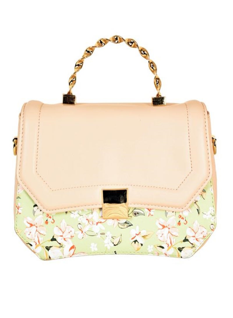 UHURA Beige Floral Twist Bag – Premium Beige Floral Twist Bag for Women, Stylish Everyday Tote, Durable and Lightweight Design, Comfortable Grip, Spacious Multipurpose Travel Handbag, Ideal for Daily Use, Shopping, or Casual Outings, Size: 23 x 15 cm - Image 1