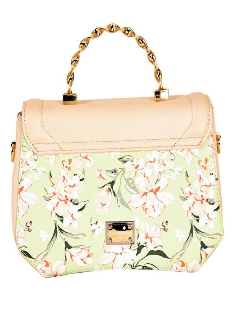 UHURA Beige Floral Twist Bag – Premium Beige Floral Twist Bag for Women, Stylish Everyday Tote, Durable and Lightweight Design, Comfortable Grip, Spacious Multipurpose Travel Handbag, Ideal for Daily Use, Shopping, or Casual Outings, Size: 23 x 15 cm - Image 3