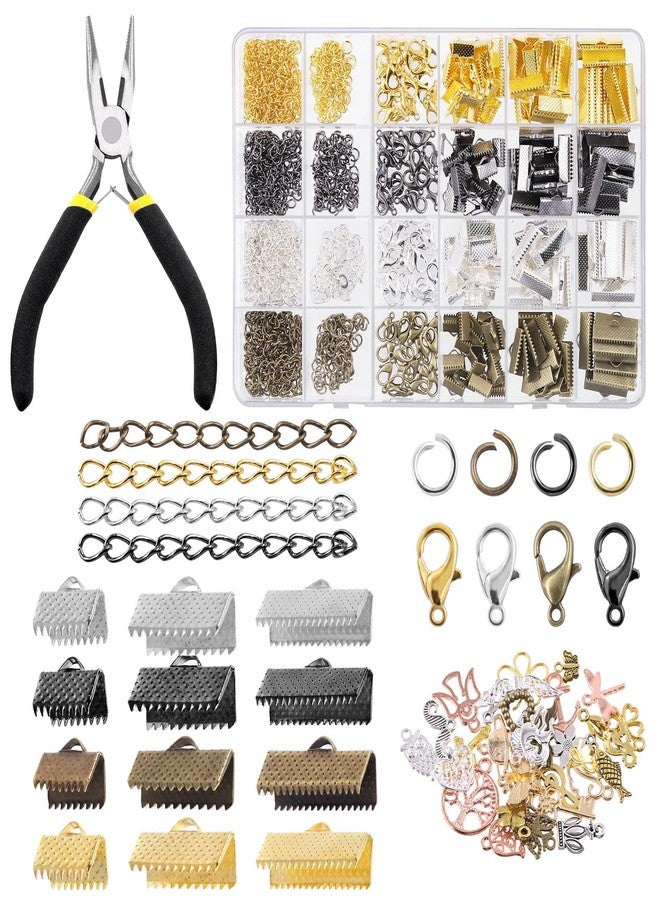 Tanstic 771Pcs 4 Colors Ribbon Ends Fastener Clasps Kit, Bookmark Pinch Crimp Ends with Jump Rings, Lobster Claw Clasps, Chain Extenders, Pendant Charms and Jewelry Pliers for DIY Crafts - Image 1
