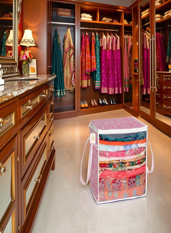 SHAPING FABRIC Pink Floral Fabric Saree Storage Bag with Transparent Front & Zipper Closure - Pack of 01 SF-SBB-1321 - Image 1