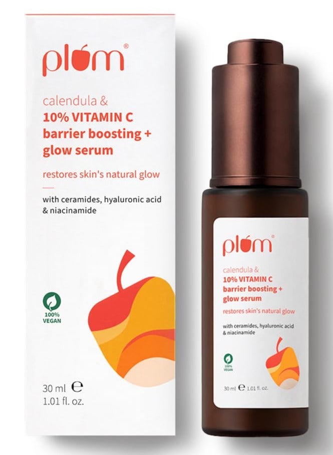 Plum 10% Vitamin C & Calendula Barrier Boosting + Glow Serum | Boosts glow from 1st use | Ceramides strengthens skin barrier | Niacinamide fights pigmentation & dark spots | Non-irritant| Men & Women | For all skin types | 30ml - Image 1