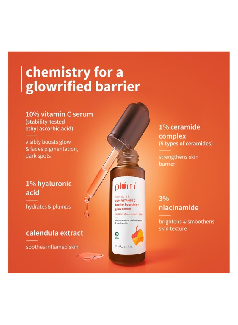 Plum 10% Vitamin C & Calendula Barrier Boosting + Glow Serum | Boosts glow from 1st use | Ceramides strengthens skin barrier | Niacinamide fights pigmentation & dark spots | Non-irritant| Men & Women | For all skin types | 30ml - Image 3