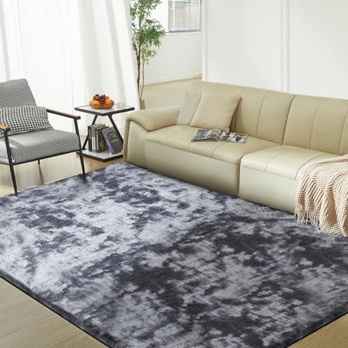 Fairblink 5X8 Ultra Soft Rug for Living Room, Fluffy Shag Area Rug for Bedroom, Modern Shaggy Carpets Fuzzy Rug for Teens Dorm Nursery Home Decor Aesthetic, Upgrade Anti-Skid Durable, Tie Dye Black and Grey - Image 2
