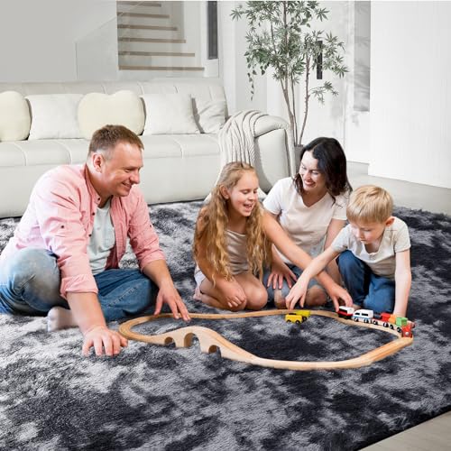 Fairblink 5X8 Ultra Soft Rug for Living Room, Fluffy Shag Area Rug for Bedroom, Modern Shaggy Carpets Fuzzy Rug for Teens Dorm Nursery Home Decor Aesthetic, Upgrade Anti-Skid Durable, Tie Dye Black and Grey - Image 4